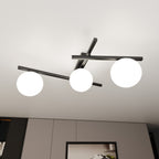 Plafondlamp gepoedercoat staal en glas, modern Smart 3 zwart met witte kappen, 3 x E14, 51 cm breed