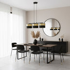 Hanglamp gepoedercoat staal en stof, modern Lux zwart met goud, kap Ø 20 cm, 3 lichts, voor eettafel en keukeneiland
