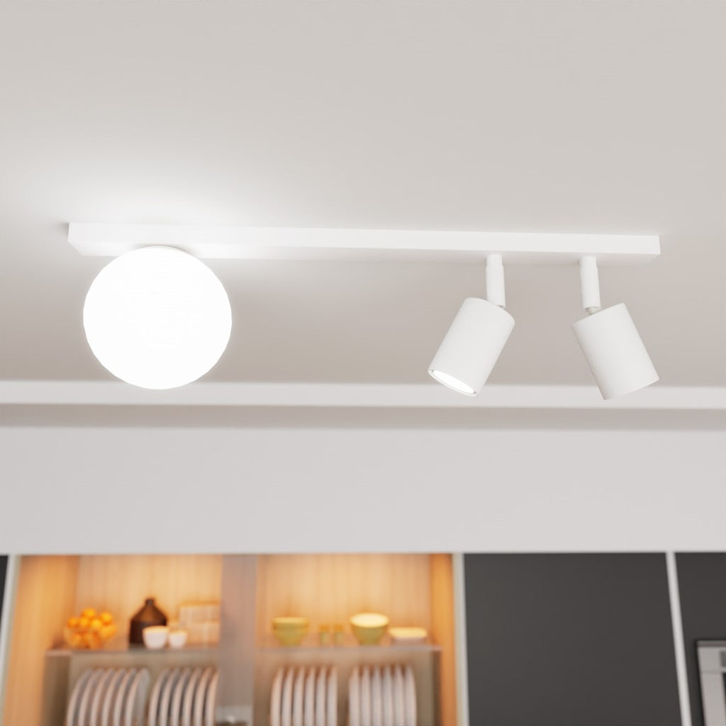 Plafondlamp gepoedercoat staal en glas modern wit, 3 lichtpunten, 60 cm, voor woonkamer en eetkamer