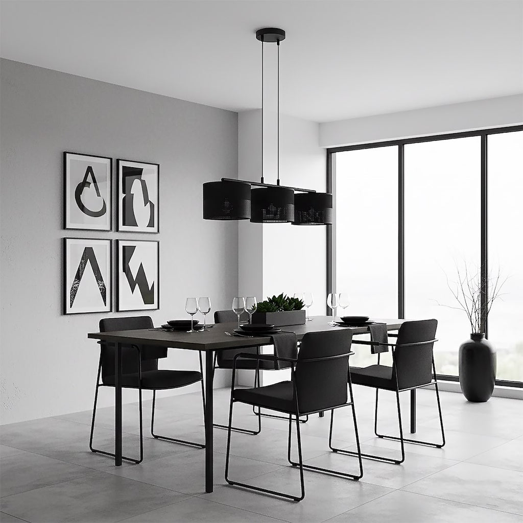 Hanglamp gepoedercoat staal en stof minimalistisch zwart met 3 kappen Ø 20 cm, voor keukeneiland en eettafel