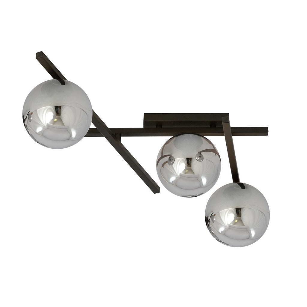 Plafondlamp staal en glas Smart 3 lichtpunten, modern, zwart met grafiet glazen kappen Ø 15 cm