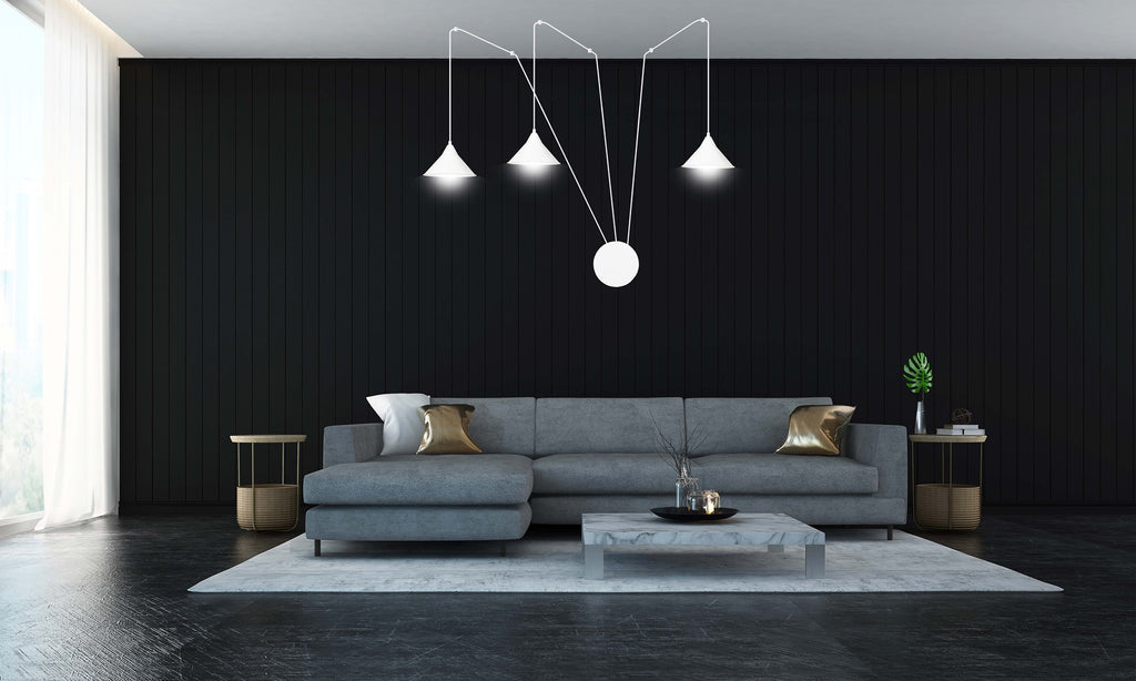 Hanglamp gepoedercoat staal Abramo 3 lichts, wit, Scandinavisch, met 3 fittingen E27 voor woonkamer en eettafel