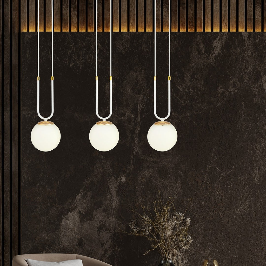 Hanglamp gepoedercoat staal en glas Glam, wit met goudkleurige accenten, 3 lichts, 70 x 115 cm, verstelbaar