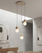 Hanglamp gepoedercoat staal met hout, Scandinavisch Loop 3 beige, 3 lichtpunten G9, Ø 23 cm, eettafel en keukeneiland