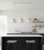 Hanglamp 3-lichts gepoedercoat staal en hout, Scandinavisch Torin, wit – 80 x 100 cm, voor woonkamer en eetkamer