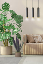 Hanglamp 3-lichts gepoedercoat staal modern zwart met gouden accenten, balk 45 cm, voor woonkamer en eethoek