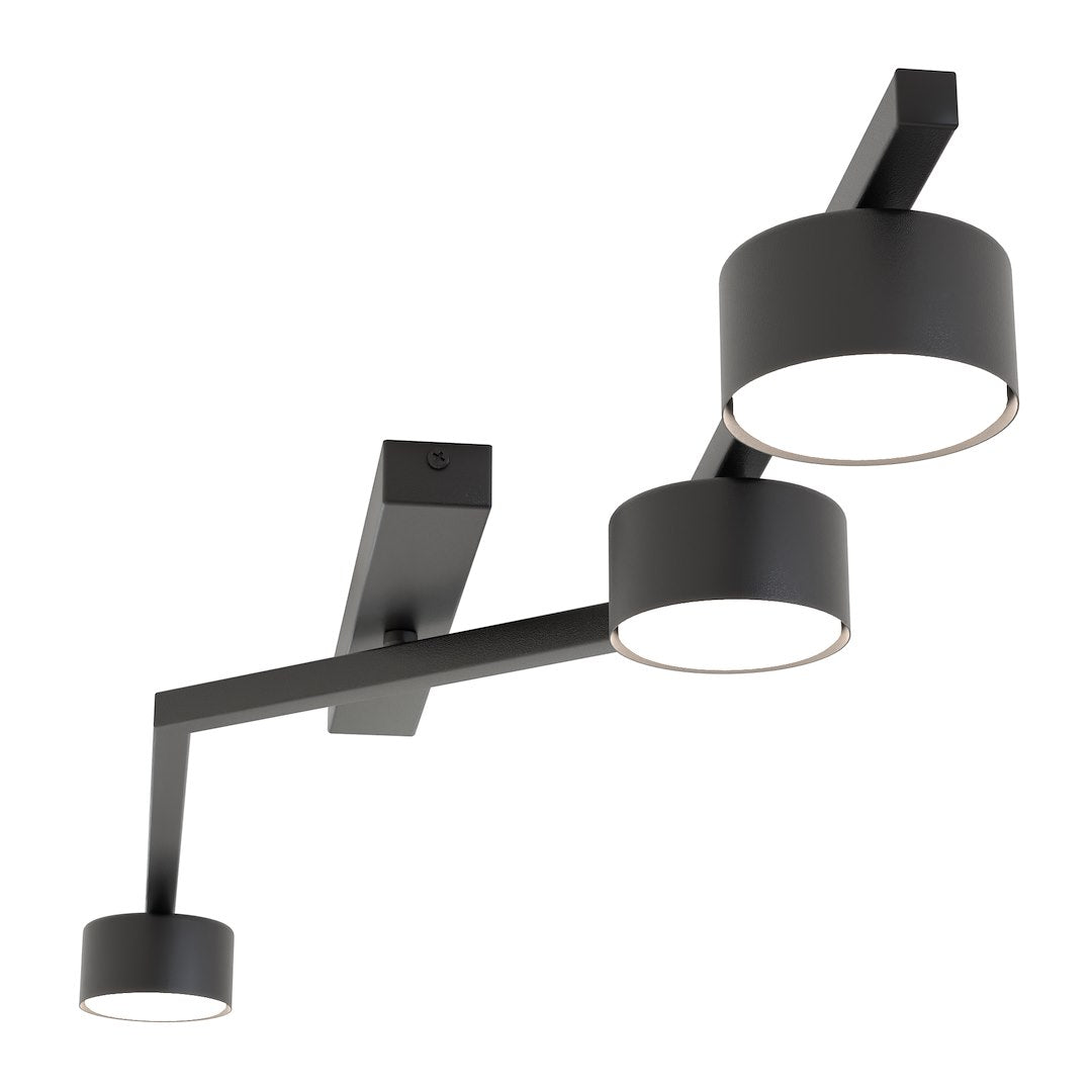 Plafondlamp staal modern Skan zwart 100 x 32 x 20 cm, met 3 fittingen voor woonkamer, eetkamer en hal