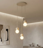 Hanglamp gepoedercoat staal met hout, Scandinavisch Loop 3 beige, 3 lichtpunten G9, Ø 23 cm, eettafel en keukeneiland