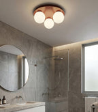 Plafondlamp gepoedercoat staal en glas Solar 3 lichts, bordeaux met witte glazen kappen Ø 43 cm