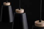 Hanglamp gepoedercoat staal en hout Bolero Scandinavisch zwart, 3 lichts, 66 x 100 cm voor woonkamer