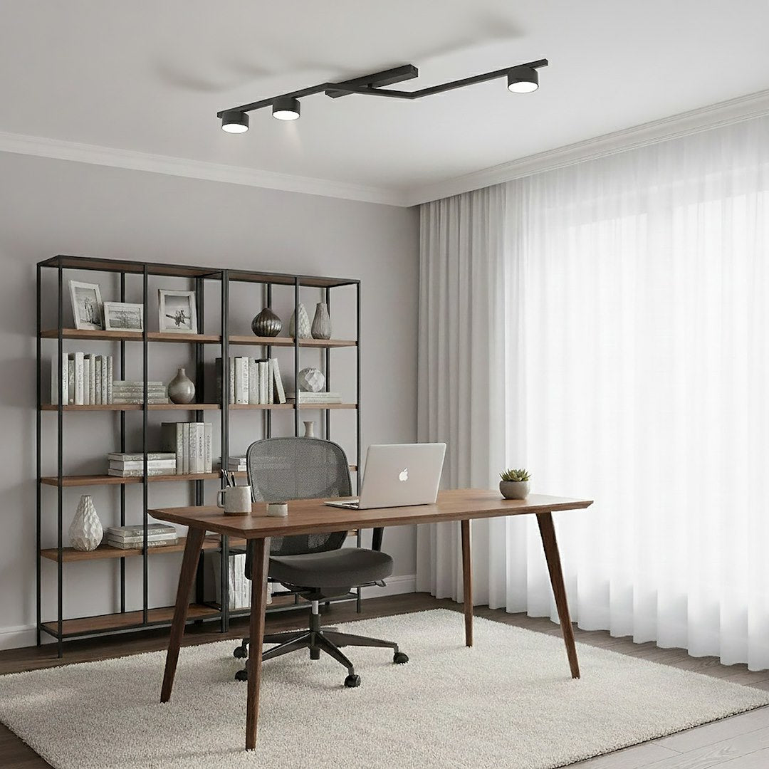 Plafondlamp staal modern Skan zwart 100 x 32 x 20 cm, met 3 fittingen voor woonkamer, eetkamer en hal