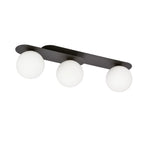 Plafondlamp Plaza gepoedercoat staal en glas, modern, zwart met witte glazen kappen, 3 lichts, 70 cm breed