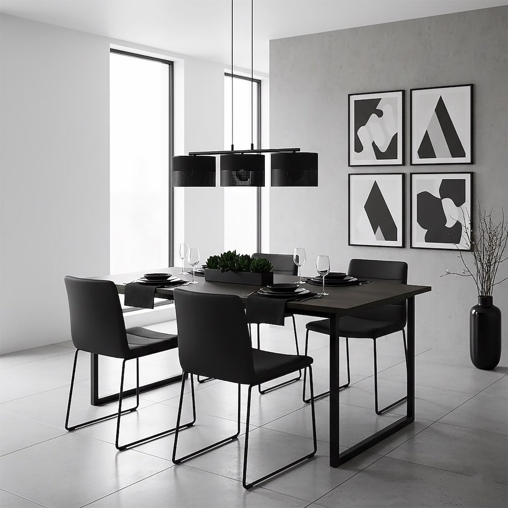 Hanglamp gepoedercoat staal en stof minimalistisch zwart met 3 kappen Ø 20 cm, voor keukeneiland en eettafel