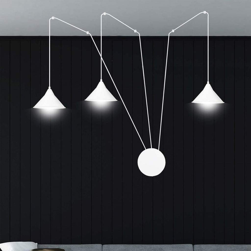 Hanglamp gepoedercoat staal Abramo 3 lichts, wit, Scandinavisch, met 3 fittingen E27 voor woonkamer en eettafel