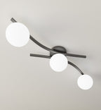 Plafondlamp Opus gepoedercoat staal en glas, modern, zwart met witte kappen, 3 lichtpunten, 60 cm