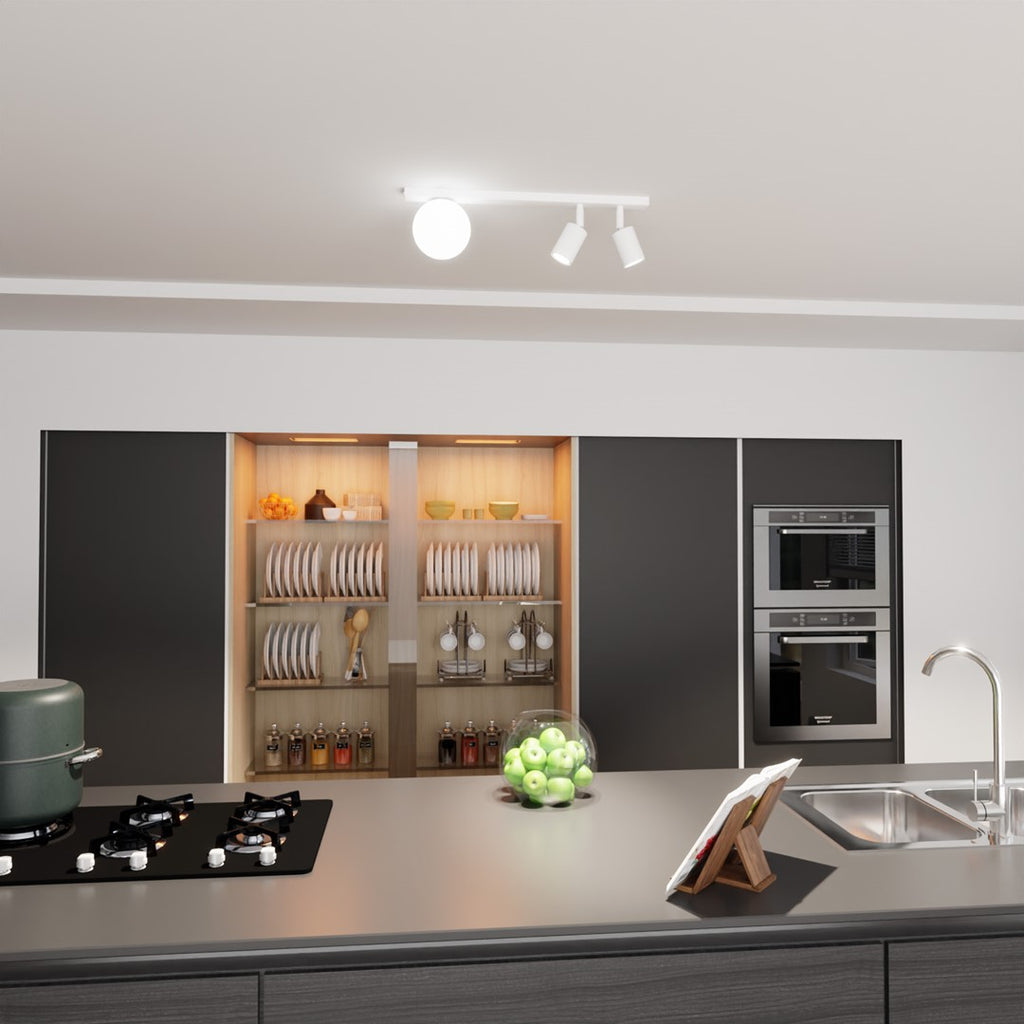 Plafondlamp gepoedercoat staal en glas modern wit, 3 lichtpunten, 60 cm, voor woonkamer en eetkamer