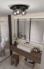 Plafondlamp gepoedercoat staal Solar zwart met grafiet glas, 3 fittingen E14, 43 x 19 cm