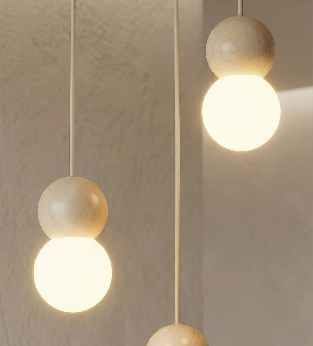 Hanglamp gepoedercoat staal met hout, Scandinavisch Loop 3 beige, 3 lichtpunten G9, Ø 23 cm, eettafel en keukeneiland