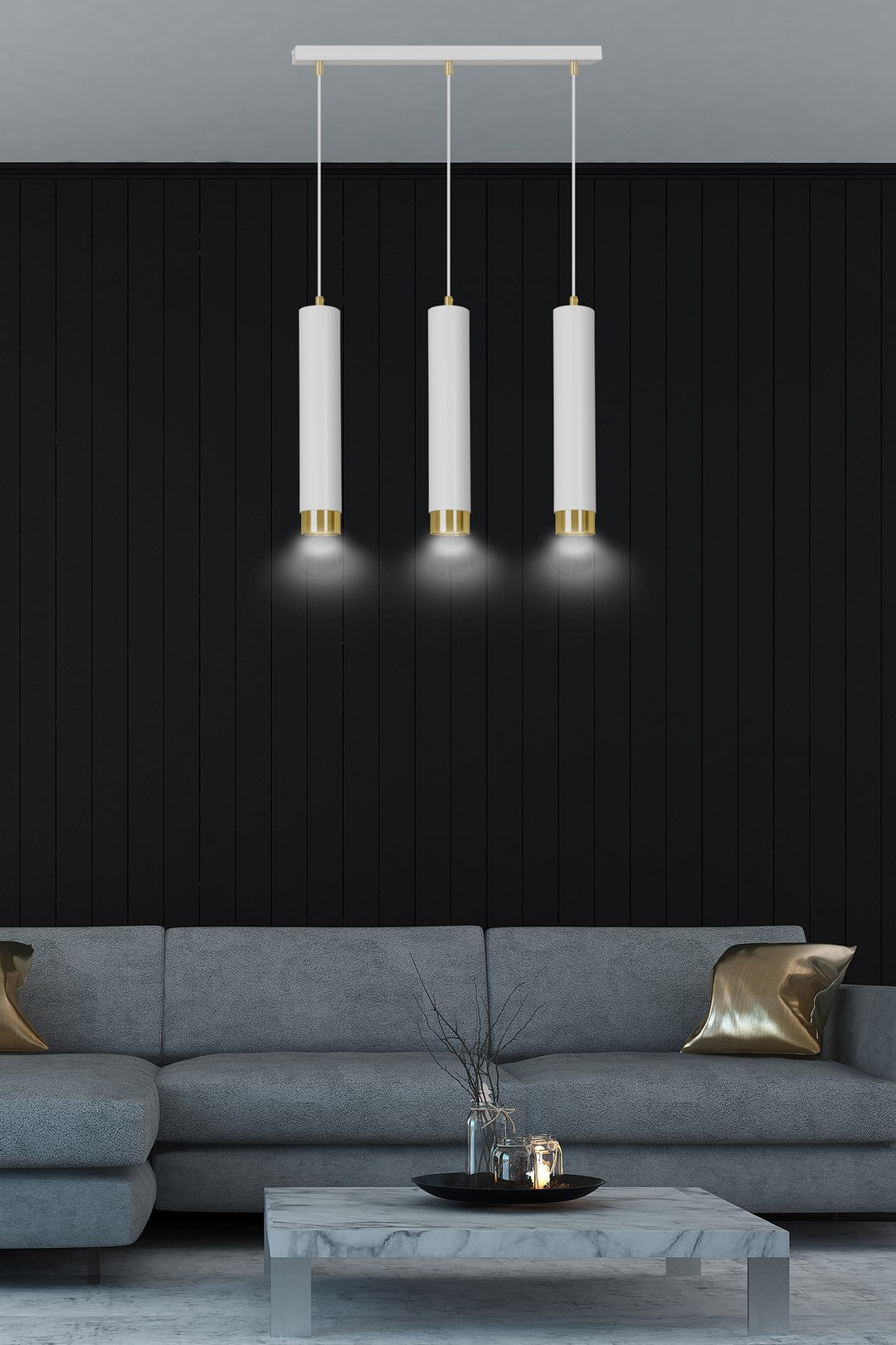 Hanglamp staal modern Kibo wit met goud, 3 lichts, verstelbare hoogte – 45 x 100 cm