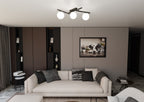 Plafondlamp gepoedercoat staal en glas, modern Smart 3 zwart met witte kappen, 3 x E14, 51 cm breed