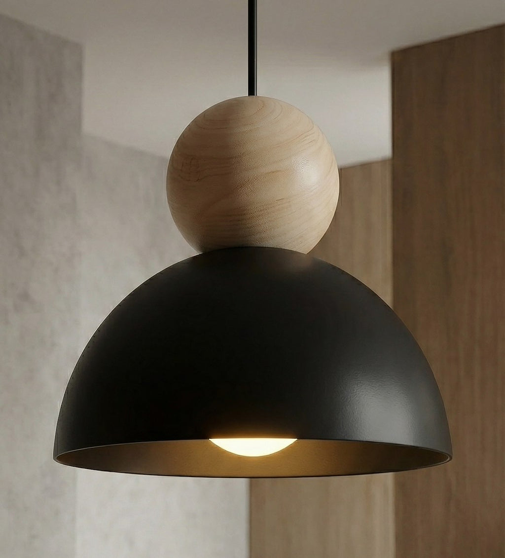 Hanglamp gepoedercoat staal met hout, Scandinavisch Kaki zwart, 3 fittingen E27, 73 cm breed