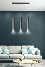 Hanglamp 3-lichts gepoedercoat staal Kibo, zwart met chroom, 45 x 100 cm, voor eettafel en woonkamer