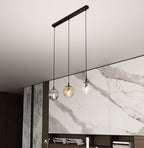 Hanglamp 3-lichts gepoedercoat staal en glas Cosmo, zwart met transparante, grafiet en amber kappen, 70 cm
