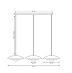 Hanglamp gepoedercoat staal Scandinavisch Skin wit mokka 95 x 30 x 120 cm, 3 lichtpunten voor boven de eettafel