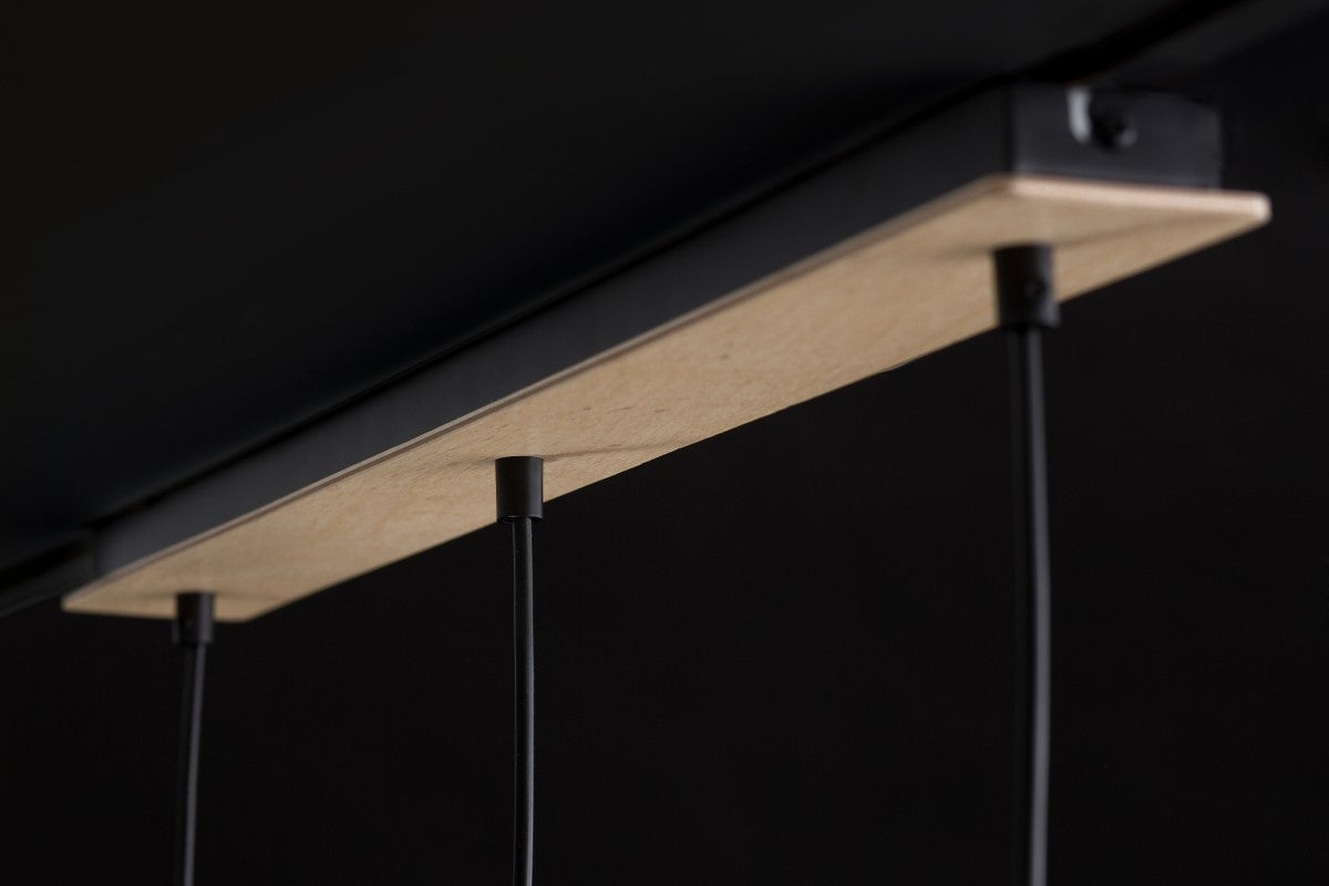 Hanglamp gepoedercoat staal en hout Bolero Scandinavisch zwart, 3 lichts, 66 x 100 cm voor woonkamer