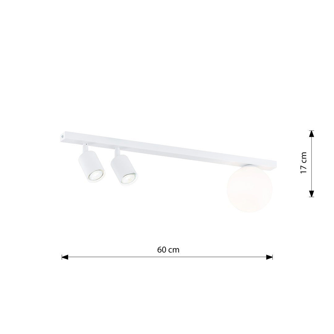 Plafondlamp gepoedercoat staal en glas modern wit, 3 lichtpunten, 60 cm, voor woonkamer en eetkamer