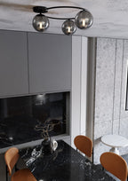 Plafondlamp Sopra gepoedercoat staal en glas, minimalistisch, zwart met grafiet glazen kappen, 3 lichtpunten, E14