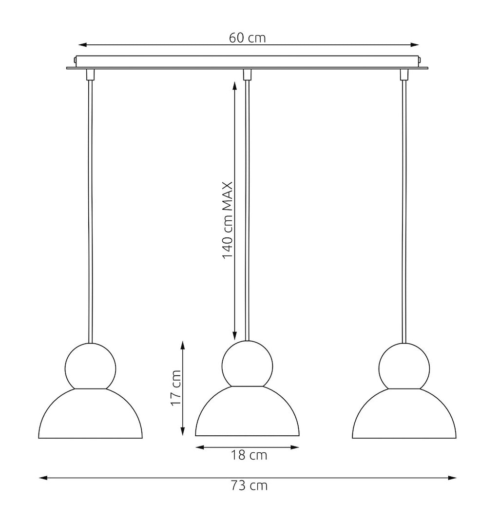 Hanglamp gepoedercoat staal met hout, Scandinavisch Kaki zwart, 3 fittingen E27, 73 cm breed