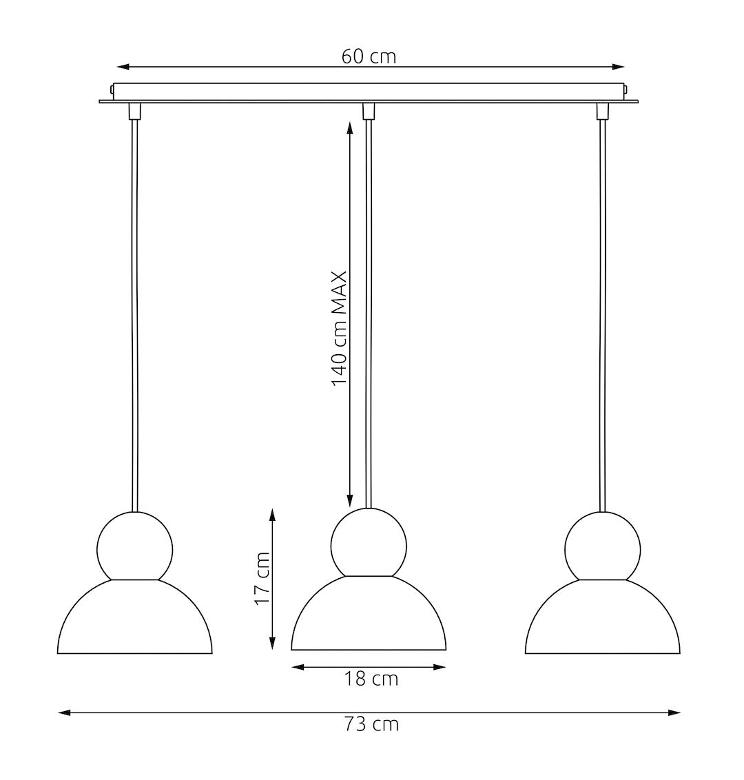 Hanglamp gepoedercoat staal met hout, Scandinavisch Kaki zwart, 3 fittingen E27, 73 cm breed