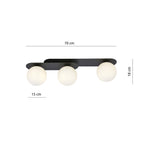 Plafondlamp Plaza gepoedercoat staal en glas, modern, zwart met witte glazen kappen, 3 lichts, 70 cm breed
