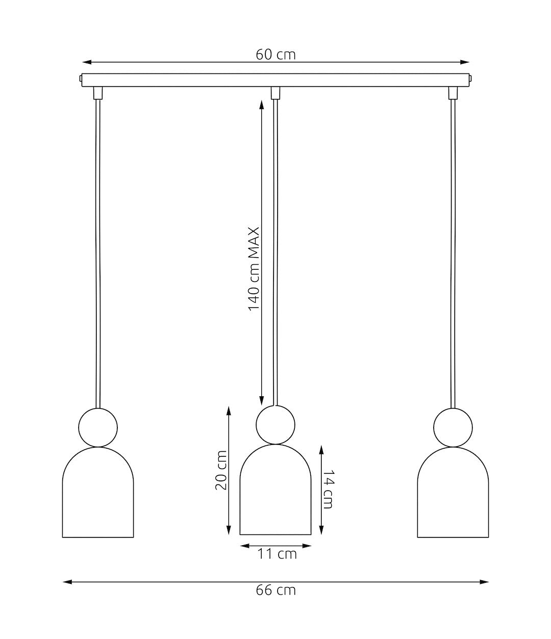 Hanglamp 3 lichts gepoedercoat staal en hout, Scandinavisch Mesi, zwart, 66 cm breed, voor kookeiland