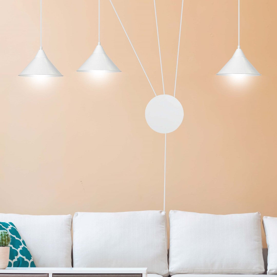 Hanglamp gepoedercoat staal Abramo 3 lichts, wit, Scandinavisch, met 3 fittingen E27 voor woonkamer en eettafel