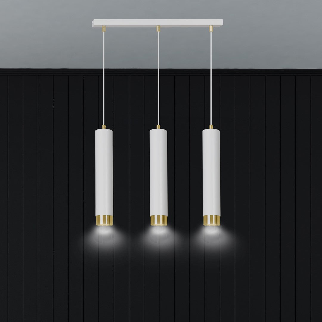 Hanglamp staal modern Kibo wit met goud, 3 lichts, verstelbare hoogte – 45 x 100 cm