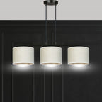 Hanglamp gepoedercoat staal en stof Hilde, zwart met witte kappen, 3 lichts, breedte 72 cm, eetkamer