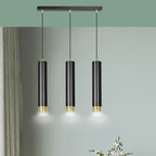 Hanglamp 3-lichts gepoedercoat staal modern zwart met gouden accenten, balk 45 cm, voor woonkamer en eethoek