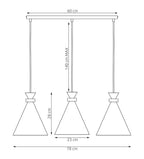 Hanglamp 3-lichts gepoedercoat staal en hout, Scandinavisch Zero, bordeaux, 78 cm, boven eettafel of kookeiland