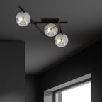 Plafondlamp staal en glas Smart 3 lichtpunten, modern, zwart met grafiet glazen kappen Ø 15 cm