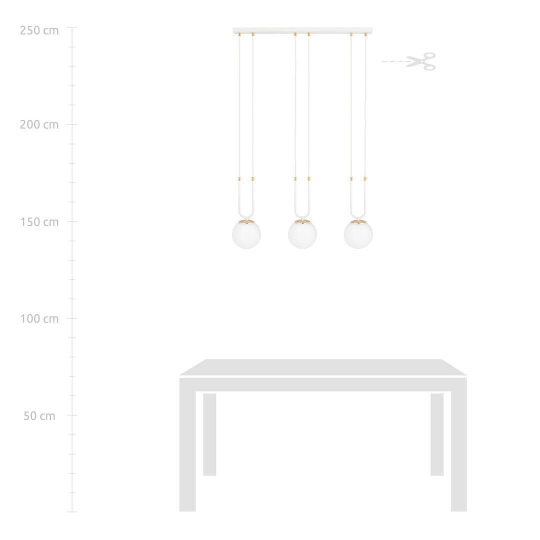 Hanglamp gepoedercoat staal en glas Glam, wit met goudkleurige accenten, 3 lichts, 70 x 115 cm, verstelbaar