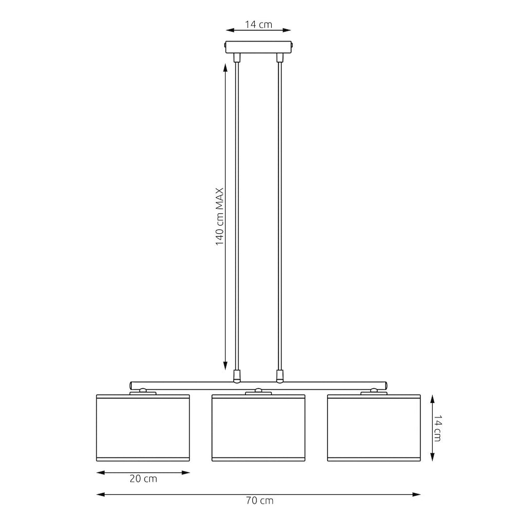 Hanglamp 3-lichts gepoedercoat staal en stof, Karbon, zwart grijs, kapdiameter Ø 20 cm, 70 cm breed