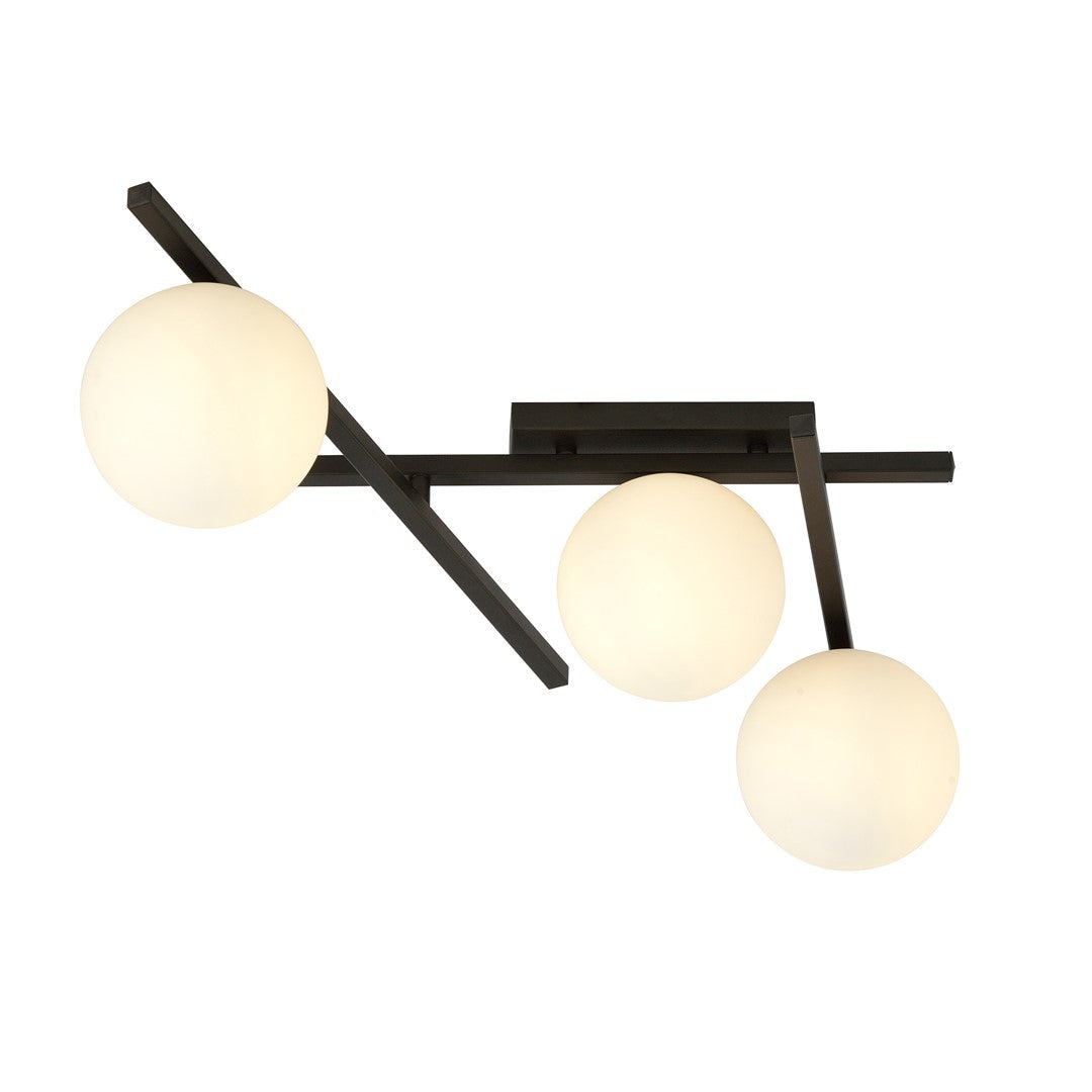 Plafondlamp gepoedercoat staal en glas, modern Smart 3 zwart met witte kappen, 3 x E14, 51 cm breed