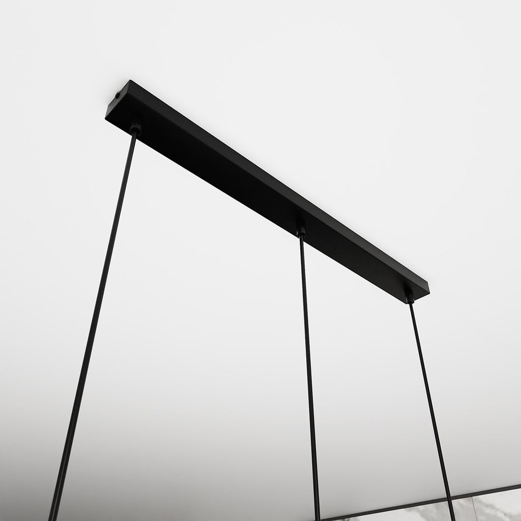 Hanglamp 3-lichts gepoedercoat staal en glas, Istar, zwart met amber, grafiet en transparant glas, 70 x 100 cm