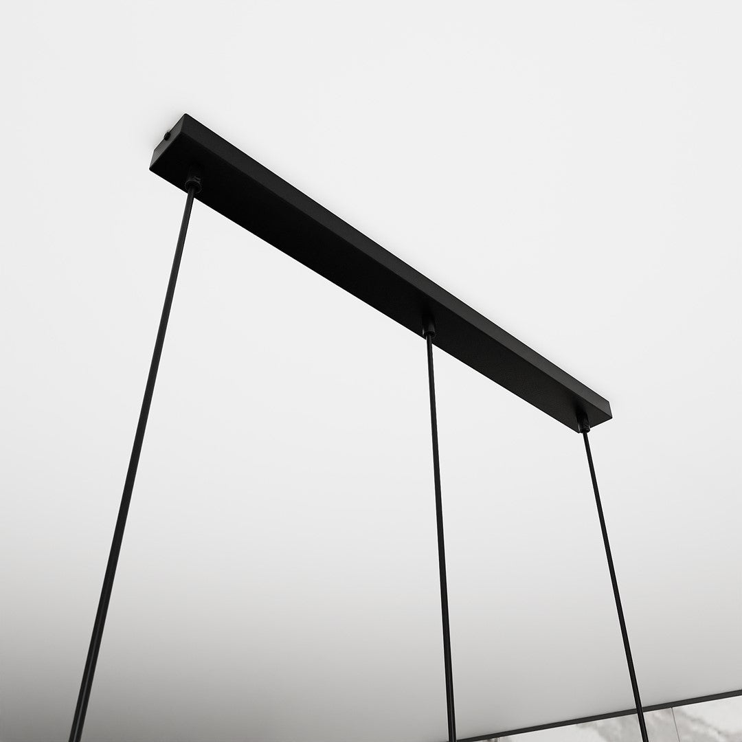 Hanglamp 3-lichts gepoedercoat staal en glas, Istar, zwart met amber, grafiet en transparant glas, 70 x 100 cm