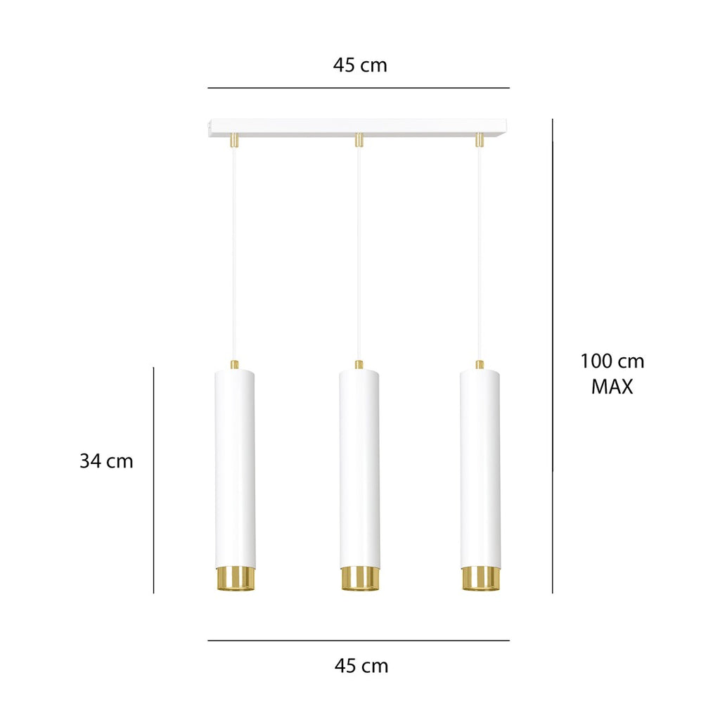 Hanglamp staal modern Kibo wit met goud, 3 lichts, verstelbare hoogte – 45 x 100 cm