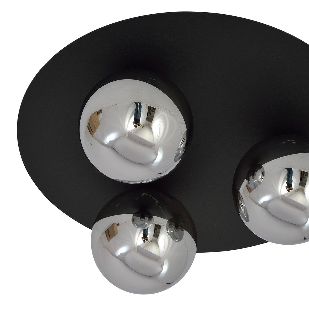 Plafondlamp gepoedercoat staal Solar zwart met grafiet glas, 3 fittingen E14, 43 x 19 cm
