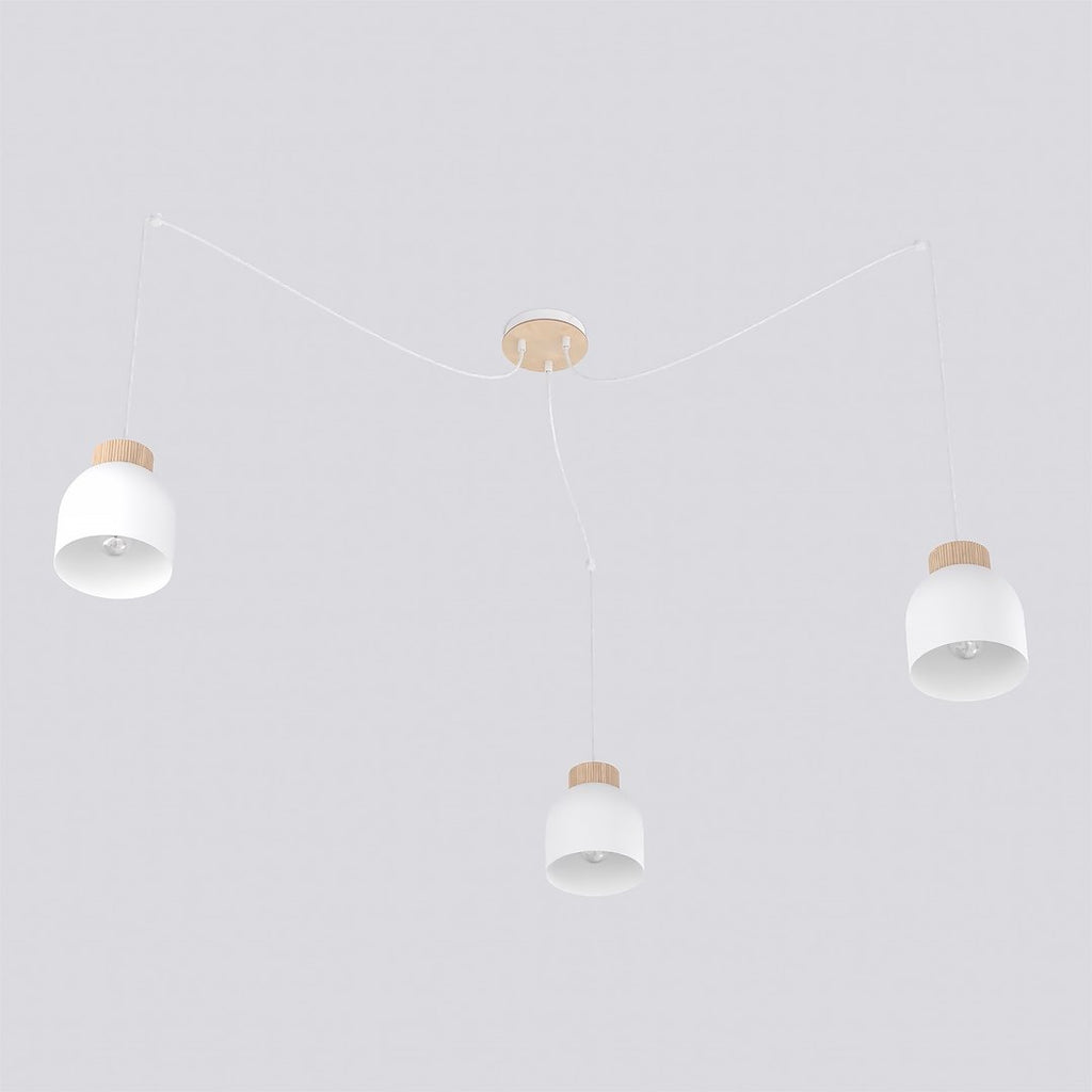 Hanglamp Kru gepoedercoat staal en hout, Scandinavisch, wit, 3 lichts met spider-ophanging, E27