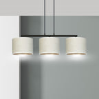 Hanglamp gepoedercoat staal en stof Hilde, zwart met witte kappen, 3 lichts, breedte 72 cm, eetkamer